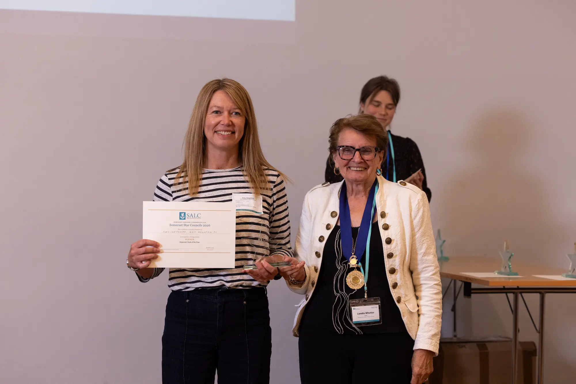 Amy Shepherd receiving the Clerk of the Year award